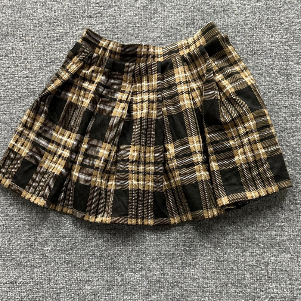 Rue21 Skirt Womens Size S Black Tan Plaid Pleated Mini Elastic Waist USA Made
